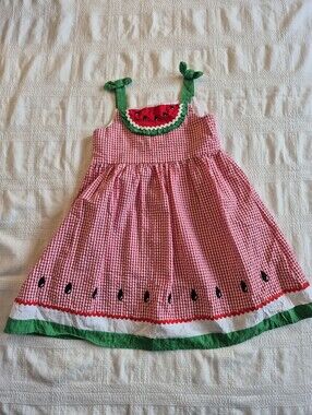 Blueberi Boulevard girls 4T dress red & white gingham seersucker watermelon EUC